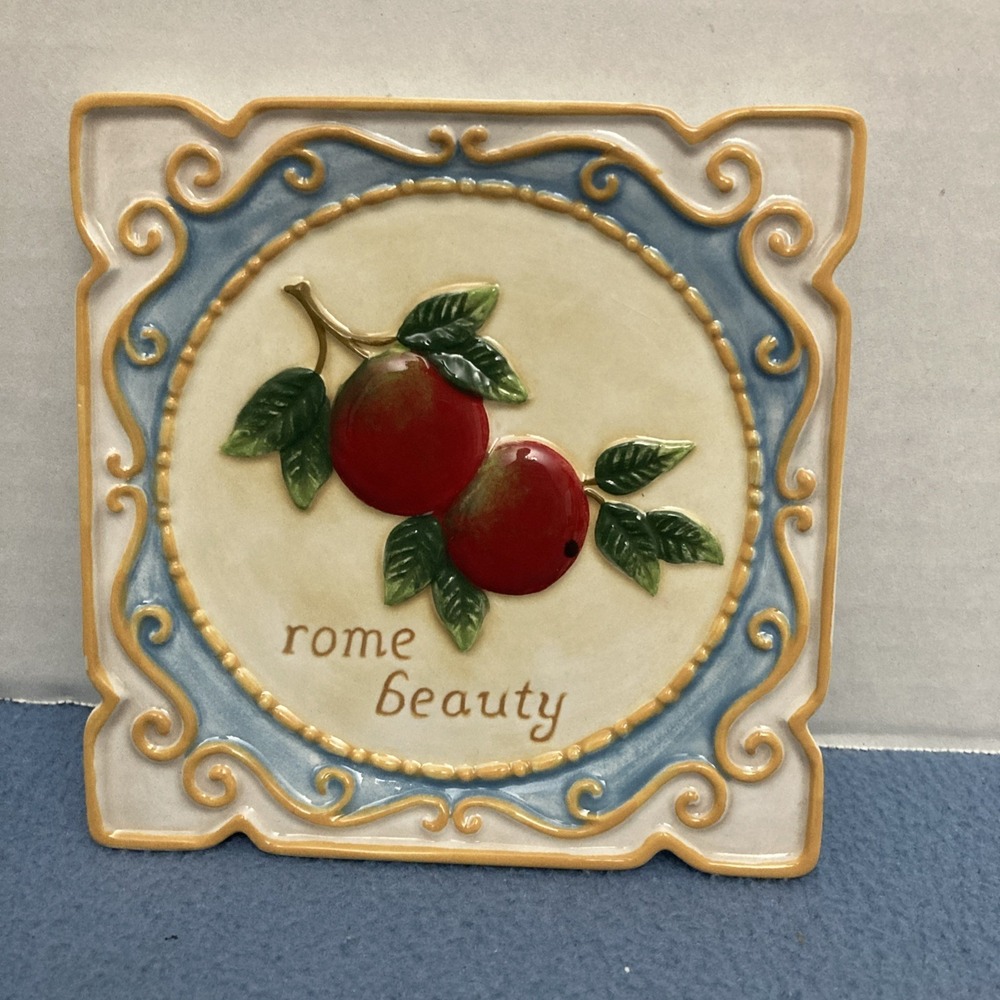 MWW Market An Apple A Day 4.5" Square Embossed Plate - Rome Beauty